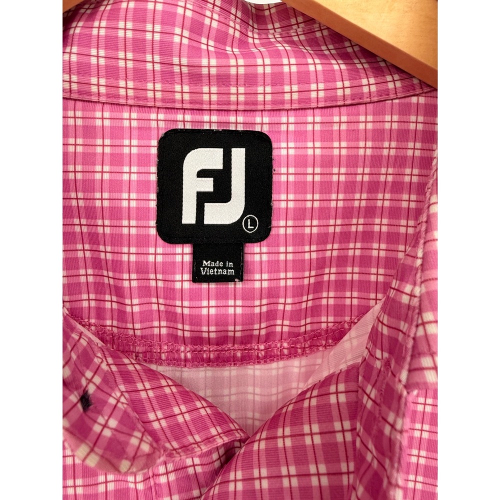 FJ FootJoy Men's‎ Pink Plaid Golf Polo Shirt Size Large - Picture 3 of 5
